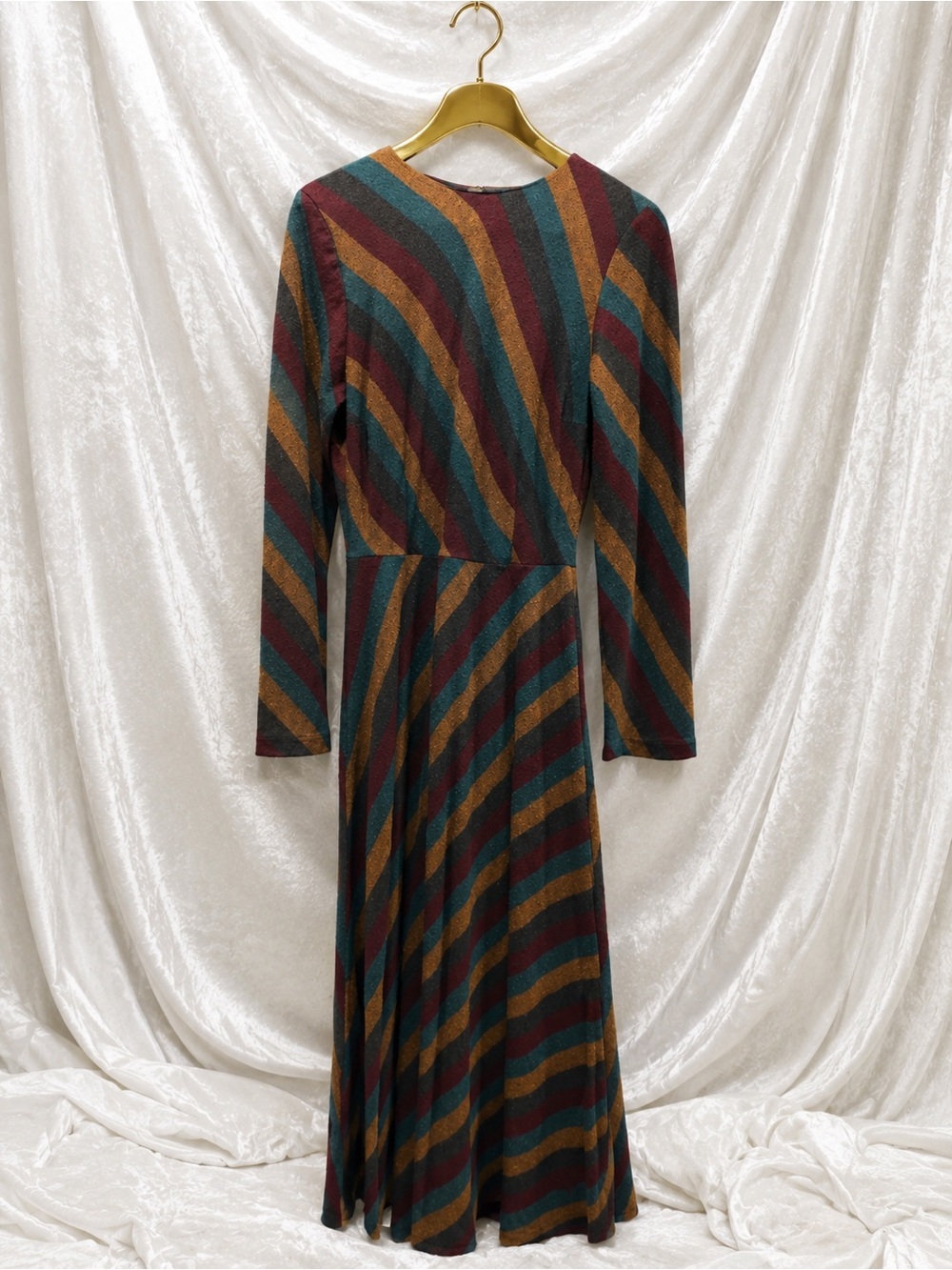 Striped Long Sleeve Maxi Dress in Teal, Mustard & Burgundy
